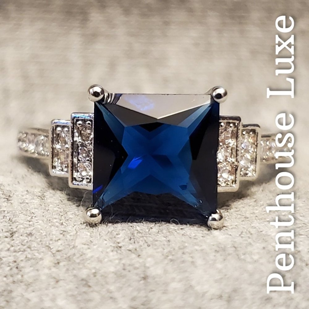 Clarence pricing Blue Sapphire Micro Paved Silver Ring